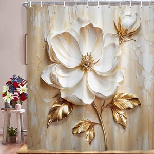 Ensemble <span class=keywords><strong>de</strong></span> rideaux <span class=keywords><strong>de</strong></span> <span class=keywords><strong>douche</strong></span> floraux élégants, design abstrait minimaliste moderne, <span class=keywords><strong>blanc</strong></span> <span class=keywords><strong>et</strong></span> <span class=keywords><strong>or</strong></span>, polyester, 4 pièces, imperméables, avec anneaux, pour salle <span class=keywords><strong>de</strong></span> bain - Product Image 6