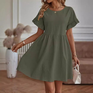 Ropa de mujer de algodón y lino, estilo casual para ir al trabajo, con cuello redondo y manga corta, para caminar en la ciudad. - Product Image 1