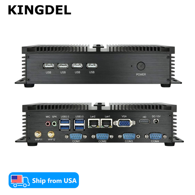 Fanless Industrial Mini PC Core i5 Dual Core 4GB RAM 512GB SSD 2xNIC 4xCOM RS232 HD/VGA Silent Metal Case Industrial Computer