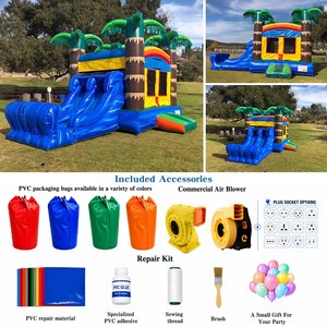 Combo Inflable de Palmera Tropical <span class=keywords><strong>con</strong></span> Tobogán Doble, <span class=keywords><strong>Casa</strong></span> de Brinco Seca y Acuática para Niños, Ideal para Fiestas en el Patio Trasero y <span class=keywords><strong>Alquiler</strong></span> Comercial - Product Image 2