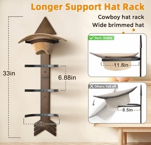 Organizador de Sombreros de Vaquero y Gorras de Béisbol, Estante de Exhibición, Perchero para Almacenamiento en el Baño, Material de Madera/Bambú, Multifuncional para Ropa - Product Image 4