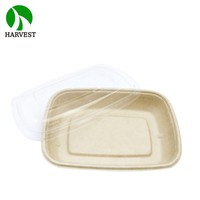 Boîte à emporter rectangulaire jetable 100% compostable 750 ml en bagasse durable avec couvercle en PP, compatible micro-ondes