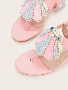 Sandali Estivi da <span class=keywords><strong>Bambina</strong></span> con Tacco Nuovo Stile, Ciabatte Casual con Fiocco di Perle, Sandali da Principessa - Product Image 3