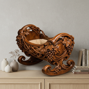 Berceau à bascule en bois sculpté artisanal pour bébé, design en vigne de vigne, style victorien, mobilier de chambre d'enfant, Maharashtra, INDIE - Product Image 4