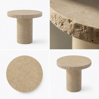 Table basse moderne de luxe en travertin naturel, design cylindrique à bord brut, personnalisable pour hôtel et salon