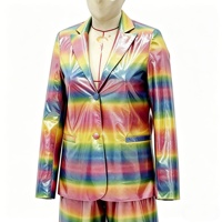 Costume 2 pièces holographique arc-en-ciel pour femmes, blazer métallique brillant et pantalon large, parfait pour les fêtes, la scène, la discothèque, les festivals
