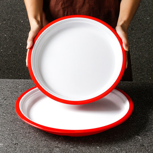 จานเมลามีนทรงกลมสีขาวขอบแดงและสีเขียวอมฟ้าสำหรับร้านอาหาร - Product Image 3