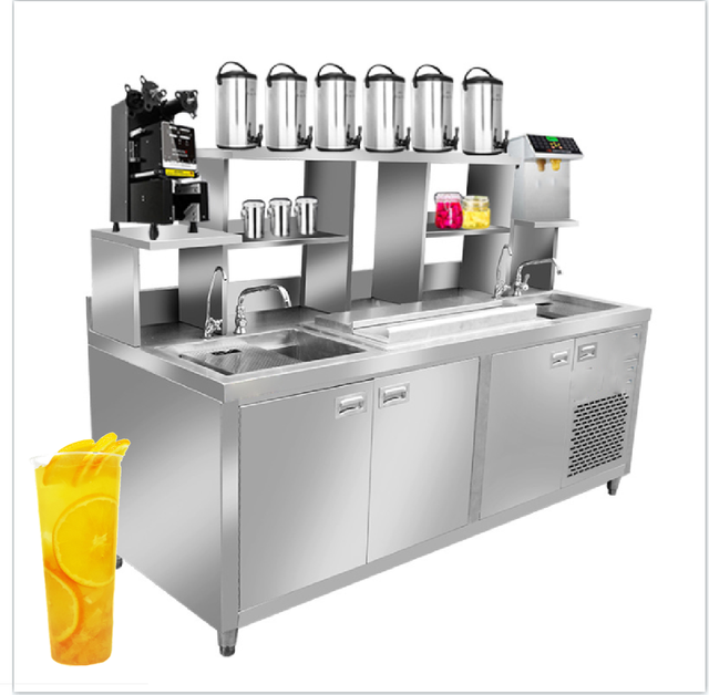 Custom Bubble Tea Machine Refrigerate Working Water Bar Milk Tea Counter With Coffee Shop Equipment