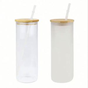 Verre à sublimation personnalisé de 25 oz, transparent dépoli, type Mason Jar, avec couvercle et paille, pour vin et bière - Product Image 2