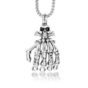 Collier pendentif squelette main et crâne en argent tibétain, style punk, bijoux de mode pour hommes SP247 - Product Image 1