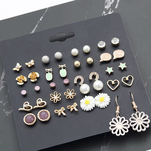 Korean Style <b>Earring</b> Set 20 Pieces Simple Cute Floral Design For Women Students Gift Fashion Jewelry Zinc Alloy Copper <b>Post</b> - Product Image 2