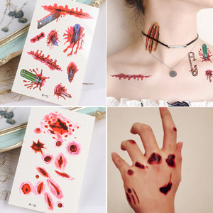 30 autocollants de tatouage d'Halloween, cicatrices d'<span class=keywords><strong>horreur</strong></span>, blessures réalistes, sang, <span class=keywords><strong>maquillage</strong></span> d'Halloween, art corporel, papillons, autocollants de dessins animés - Product Image 3