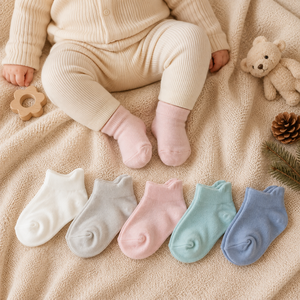 Chaussettes bébé en coton bio à prix avantageux, côtelées, respirantes, douces, neutres, pour nouveau-nés, lot provenant du Vietnam - Product Image 3