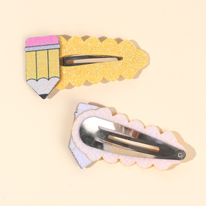 Lot de <span class=keywords><strong>2</strong></span> pinces à cheveux tendance à paillettes épaisses, style crayon, à clipser, à bord ondulé, pour filles, accessoires pour l'école et l'uniforme scolaire - Product Image 4