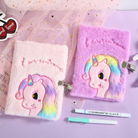 Vente en gros de cahiers en peluche licorne A5 avec serrure pour enfants journal intime avec mot de passe pour étudiants cahier de papeterie pour récompenses scolaires