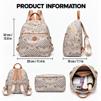 Sac à dos pour femme en nylon à motif imprimé, poche avant zippée, poignée supérieure, sac à dos pour femme OEM ODM, vente en gros, lot de 10 pièces