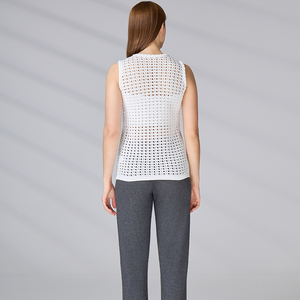 Gilet cardigan sans manches ajouré en maille anti-boulochage 100 % coton pour femme, idéal pour l'été - Product Image 6