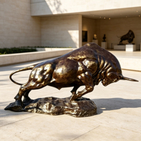 Sculpture de taureau de Wall Street en laiton moulé, grande statue animale en métal pour aménagement paysager extérieur de parcs et places, moulage sur mesure