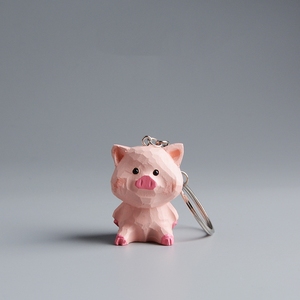 Wooden Keychain Pig Decoration Wood Carving Crafts Students Backpack Decorative Pendant Keychain