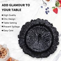 Assiette de présentation noire de 13 pouces pour mariage, Noël, dîner, en plastique, sous-assiette, décoration de table, assiette de service motif récif noir