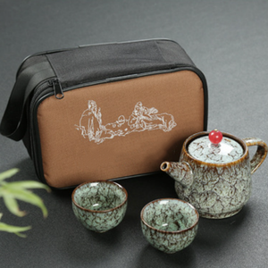 Ensemble de thé portable de voyage en céramique, théière Kung Fu et 2 tasses avec sac de transport, pour le camping, le bureau, les voyages et comme cadeau - Product Image 2