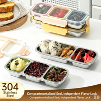 Boîte à lunch 3 niveaux en acier inoxydable 04 pour le contrôle des portions, boîte bento, préparation de repas pour la perte de poids, compatible congélateur, avec couvercle