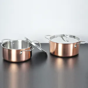 Juego de ollas y sartenes de cobre y acero inoxidable para el hogar, utensilios de cocina de lujo personalizados, 8 piezas