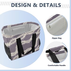 Cesta de Lavandería Grande de Lona con Diseño de Flores Hawaianas Puakenikeni, Bolsa de Compras Reutilizable con Asa Superior y Estampado Personalizado - Product Image 6