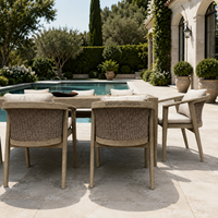Ensemble table et chaises de salle à manger d'extérieur Hangkai en teck et rotin avec tissu imperméable pour hôtel, terrasse, cour et jardin résidentiel