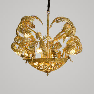 Lustre de luxe en <span class=keywords><strong>laiton</strong></span> à <span class=keywords><strong>suspension</strong></span> unique en forme de <span class=keywords><strong>feuille</strong></span> de palmier, éclairage en cristal et lampe suspendue - Product Image 2
