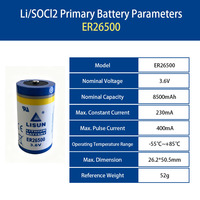 Baterai Lithium Primer Tipe Daya Tinggi ER26500 3.6V 8500mAh Ukuran C Li-SOCl2 Dengan Konektor Kabel