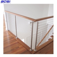 Rampe d'escalier moderne en acier inoxydable BOSI 304, montée au sol, avec câble métallique de 5 mm de diamètre, résistant à la rouille, balustrade de piscine en verre