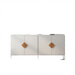 Solid Wood Modern Square Handle Design 4-Door Double Storage <b>Sideboard</b> for Dining & Living Room - Product Image 1