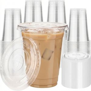 Paquete de 1000 Vasos Desechables Transparentes de Plástico para Café Helado con Tapas Planas para Fiestas y Comida para Llevar - Product Image 1