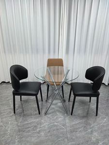 Mesa de centro moderna redonda de vidrio templado con patas de metal cromado para el hogar y la oficina, muebles para sala de estar - Product Image 4