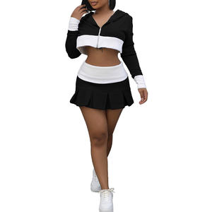 Ensemble deux pièces pour femmes Jupes plissées à capuche à manches longues Ensemble 2 pièces Gril <span class=keywords><strong>Jupe</strong></span> courte taille haute Ensemble deux pièces pour femmes - Product Image 6