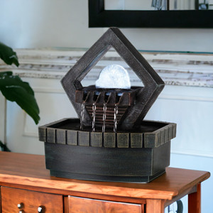 HMS 10 \ "fontana da tavolo in Polyresin marrone con luce a LED con Geo e ciottoli eleganti decorazioni da giardino - Product Image 2