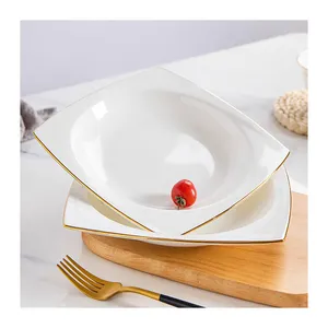 Pratos de jantar de cerâmica com logotipo personalizado/impressão de baixo preço, pratos de porcelana nórdicos brancos para casamento, conjuntos de louça