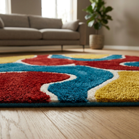 Tapis rectangulaire 100 % laine tufté à la main, élégance abstraite moderne, résistant aux taches, rembourré, pour salle à manger, couloir/entrée