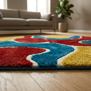 Tapis rectangulaire 100 % laine tufté à la main, élégance abstraite moderne, résistant aux taches, rembourré, pour salle à manger, couloir/entrée - Product Image 3