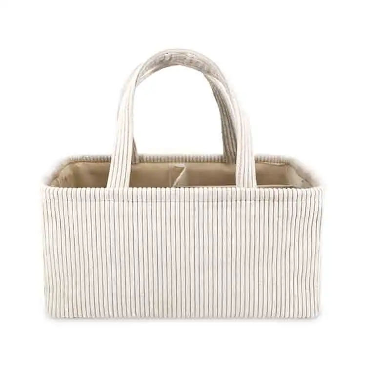 Aangepaste Kleur Nieuwe Ontwerp Strip Corduroy Draagbare Luiertas Zachte Pluizige Baby Luier Caddy Bag