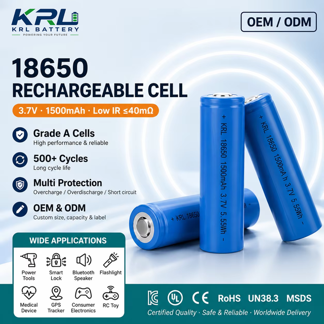 KC UL CE Certified 1500mAh 1800mAh 2000mAh 2200mAh 18650 Lithium Battery 3.7V Grade a Low IR ≤40mΩ Power Tools OEM 18650 Cell