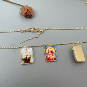 Collar con Colgante Religioso Católico, Sagrado Corazón de Jesús, Nuestra Señora del Monte Carmelo, Colgante Doble, Joyería Cristiana, Regalo para Mujer - Product Image 3