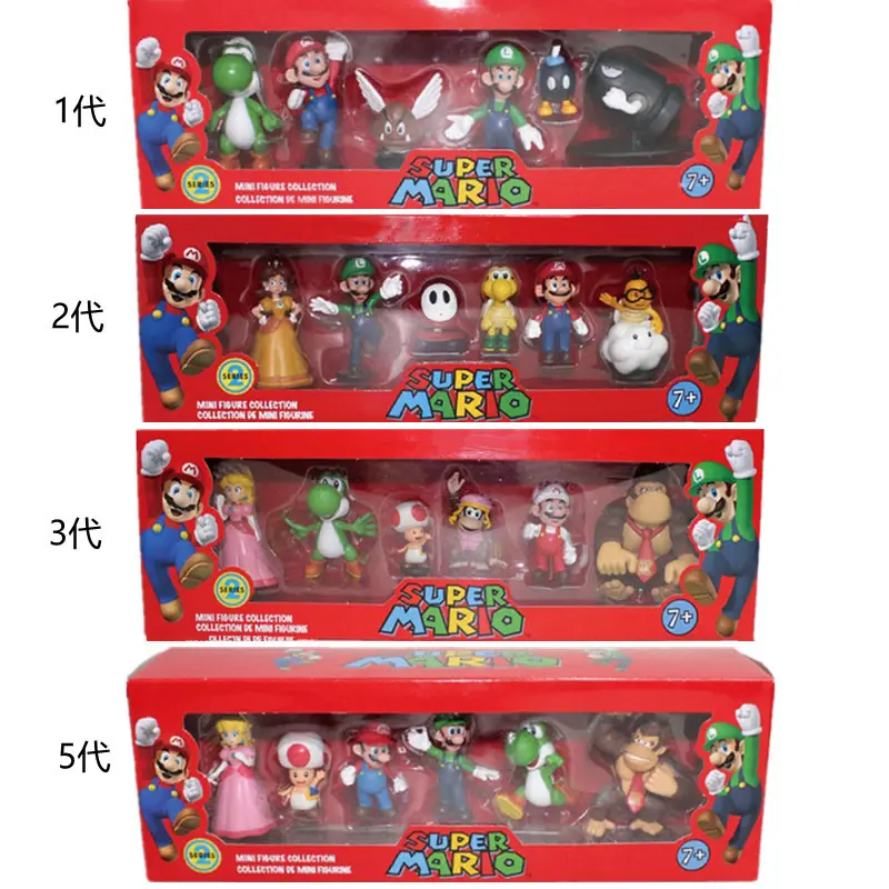 La migliore vendita all'ingrosso 5 tipi Mario 6 pz/scatola giocattolo action figure in pvc per il compleanno dei bambini