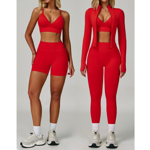 Juego <span class=keywords><strong>de</strong></span> <span class=keywords><strong>yoga</strong></span> ajustado sin costuras con efecto <span class=keywords><strong>de</strong></span> cintura y adelgazamiento, traje <span class=keywords><strong>de</strong></span> fitness <span class=keywords><strong>de</strong></span> secado rápido, correr al aire libre y deportes Three Pie - Product Image 1
