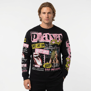 PSA Long Sleeve Crop Tee <b>Men's</b> Street Style Printed Jersey O-Neck Regular Fit Black With Pattern - Product Image 6