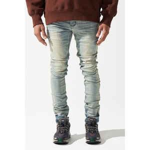 2023 nouvelle Europe Style maigre haute qualité hommes coupe ajustée Spray déchiré pieds <span class=keywords><strong>pantalon</strong></span> nouveaux hommes jean - Product Image 5