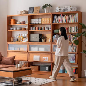 Librería de Pared Completa de Madera Sólida con Escritorio Integrado y Puertas de Vidrio, Mueble Multifuncional para Almacenamiento en Sala de Estar - Product Image 1
