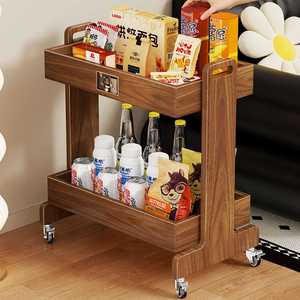 Chariot de rangement en bois à 2 niveaux avec roulettes pour le salon, les collations et les boissons - Product Image 1