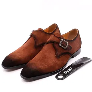 2020 Autumn Cow <strong>Suede</strong> Leather Men <strong>Shoes</strong> <strong>Oxford</strong> Brown Casual Classic Monk Buckle Strap Dress <strong>Shoes</strong> for Male Footwear - Product Image 1